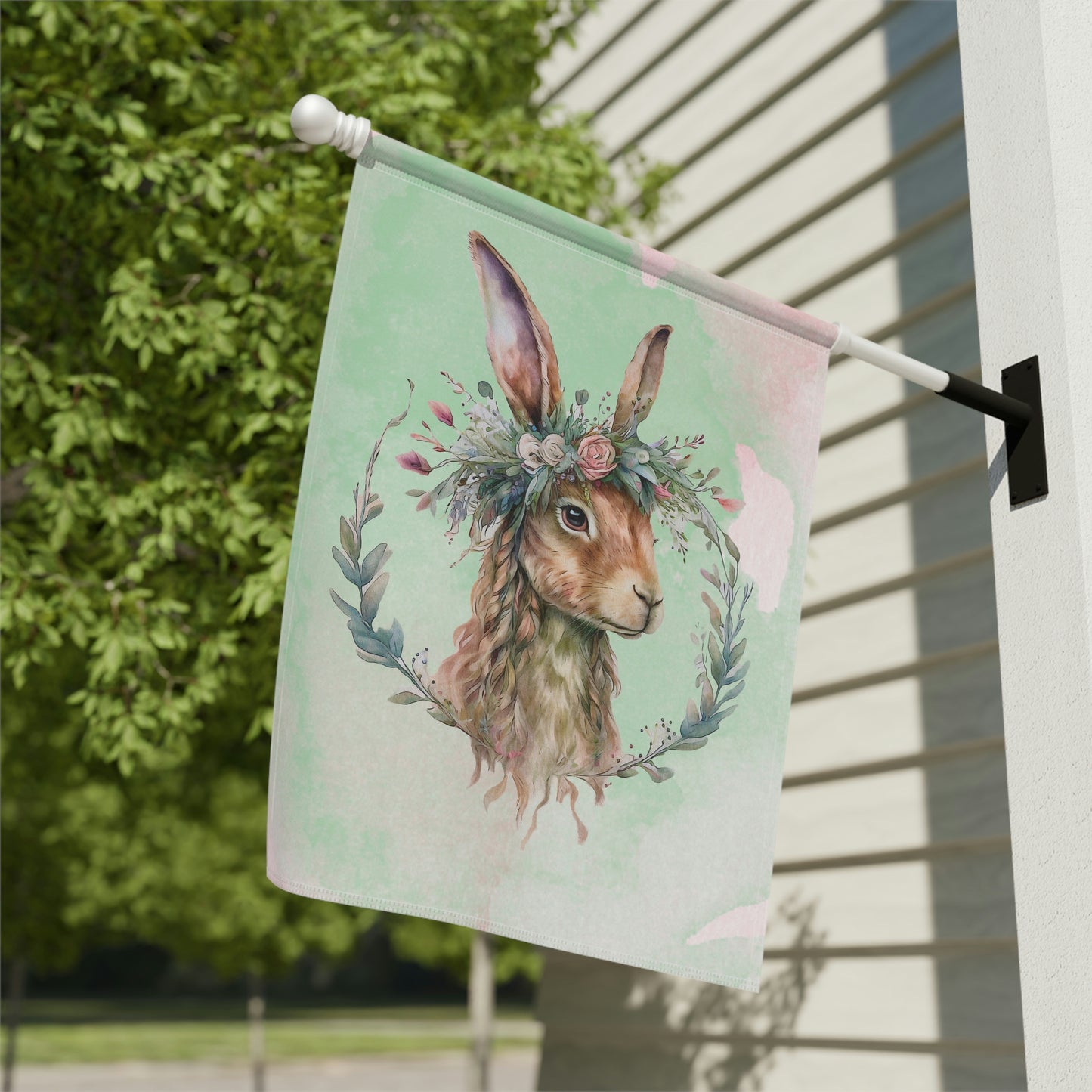Rabbit in Spring Wreath Garden & House Banner