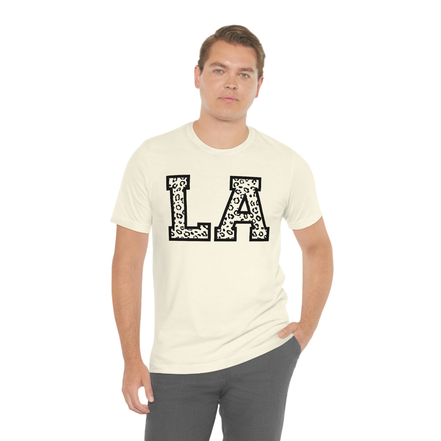 Louisiana LA Leopard Print Letters Short Sleeve T-shirt