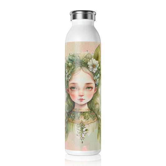 Girl Spring Flowers Watercolor Slim Water Bottle