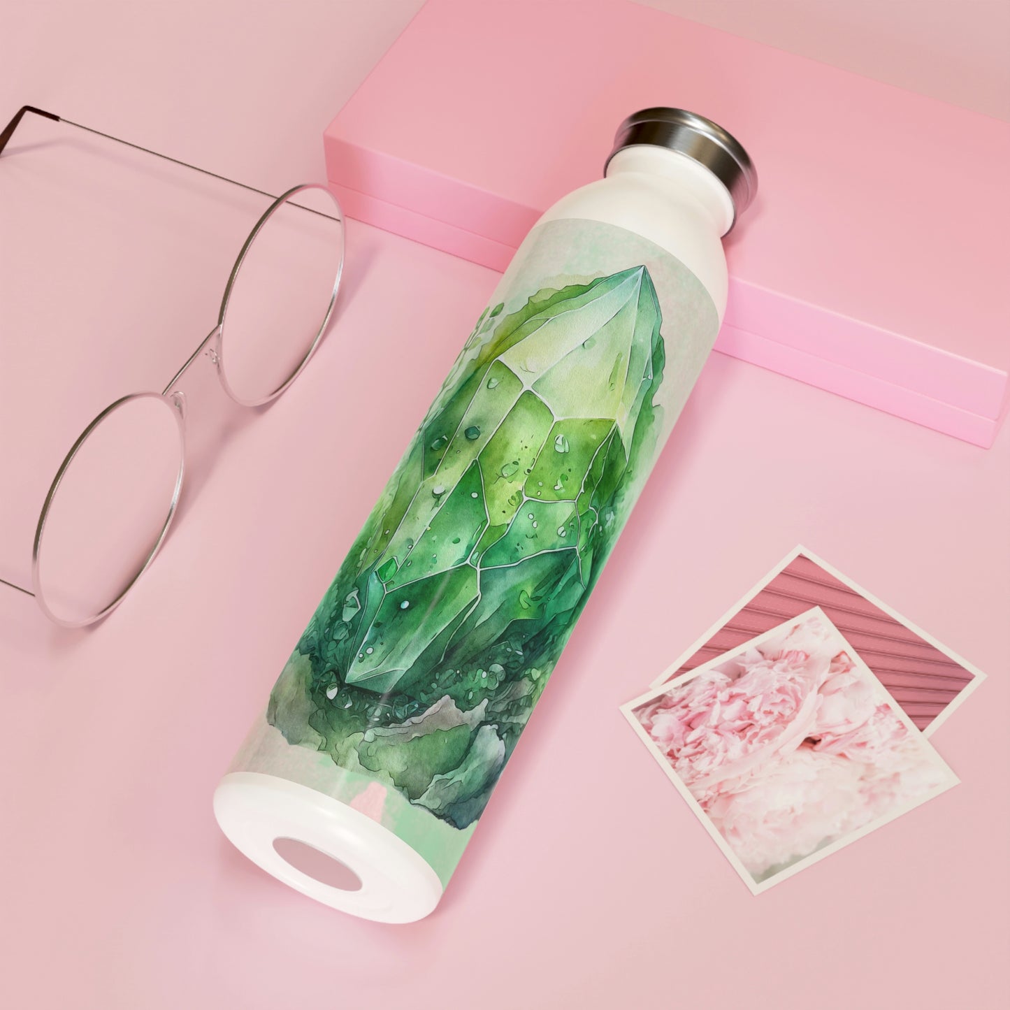 Green Crystal Spring Watercolor Slim Water Bottle