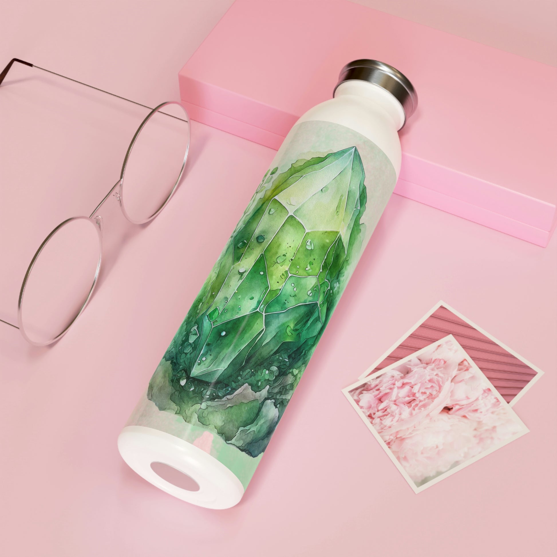 Green Crystal Spring Watercolor Slim Water Bottle