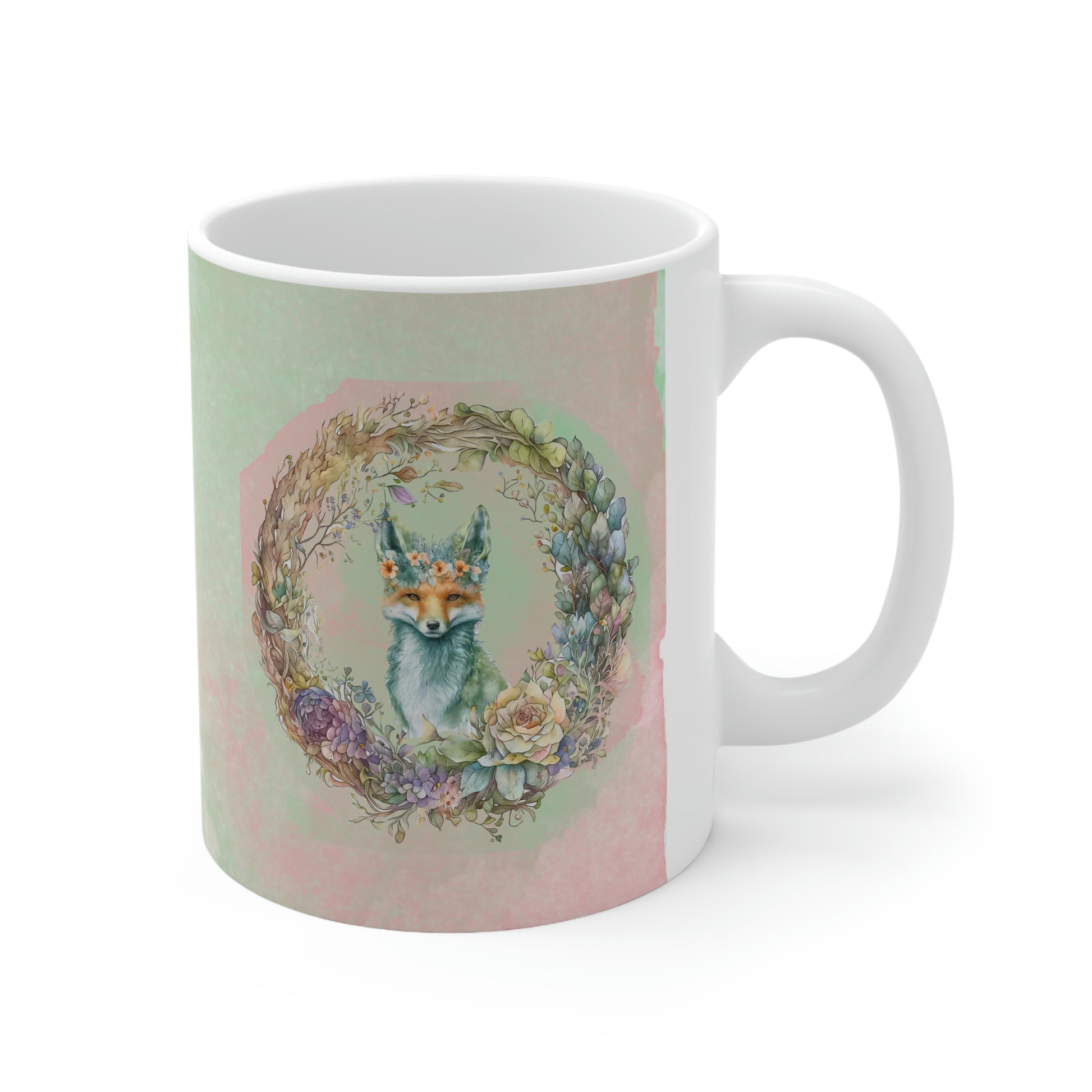 Fox Wreath Watercolor Ceramic Mug 11oz