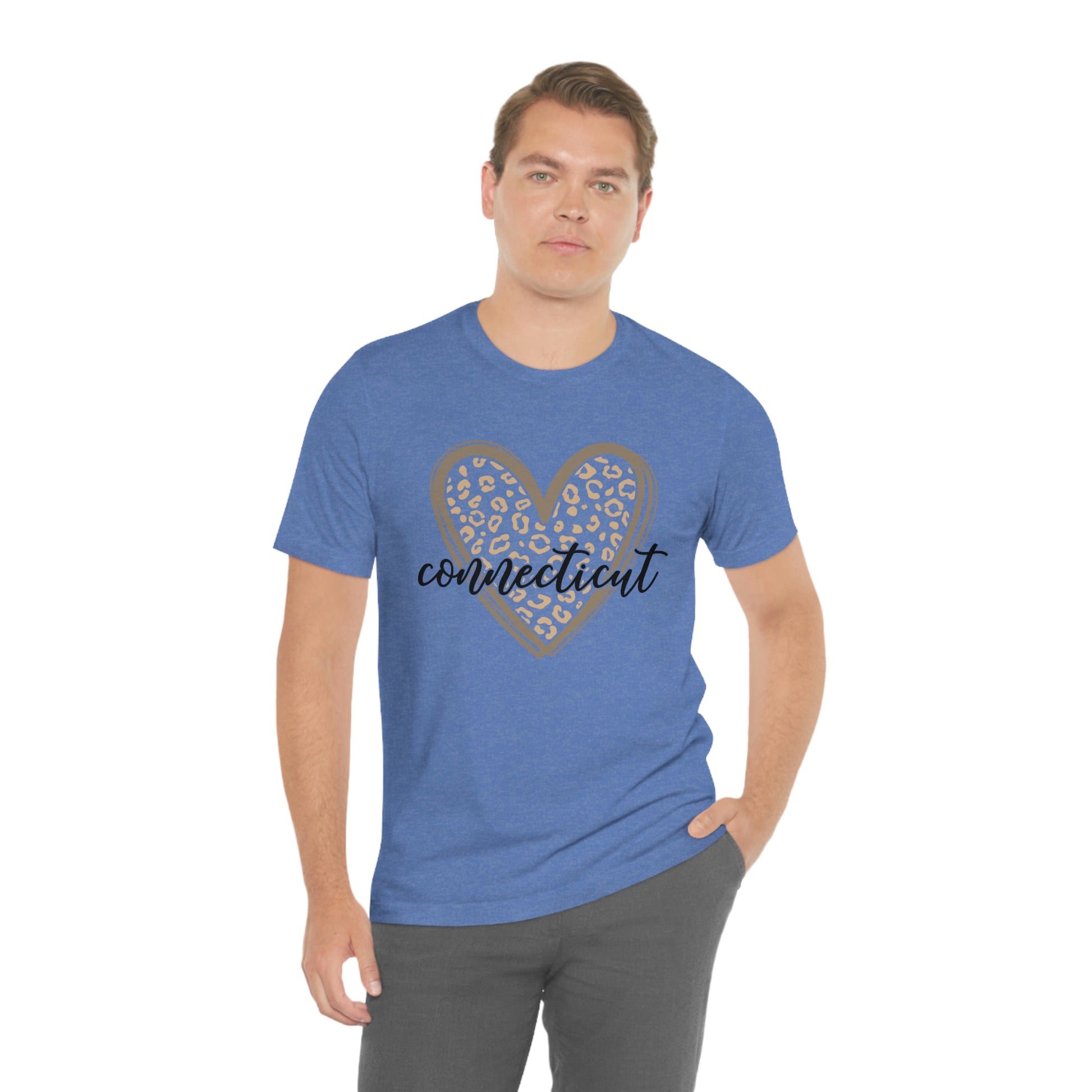 Connecticut Gold Leopard Print Heart Script Short Sleeve T-shirt