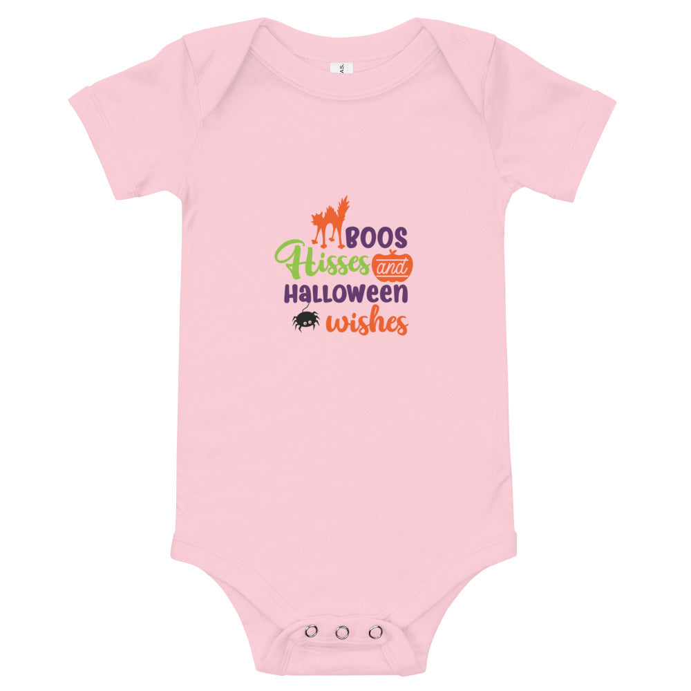 Boos Hisses and Halloween Wishes Baby short sleeve one piece