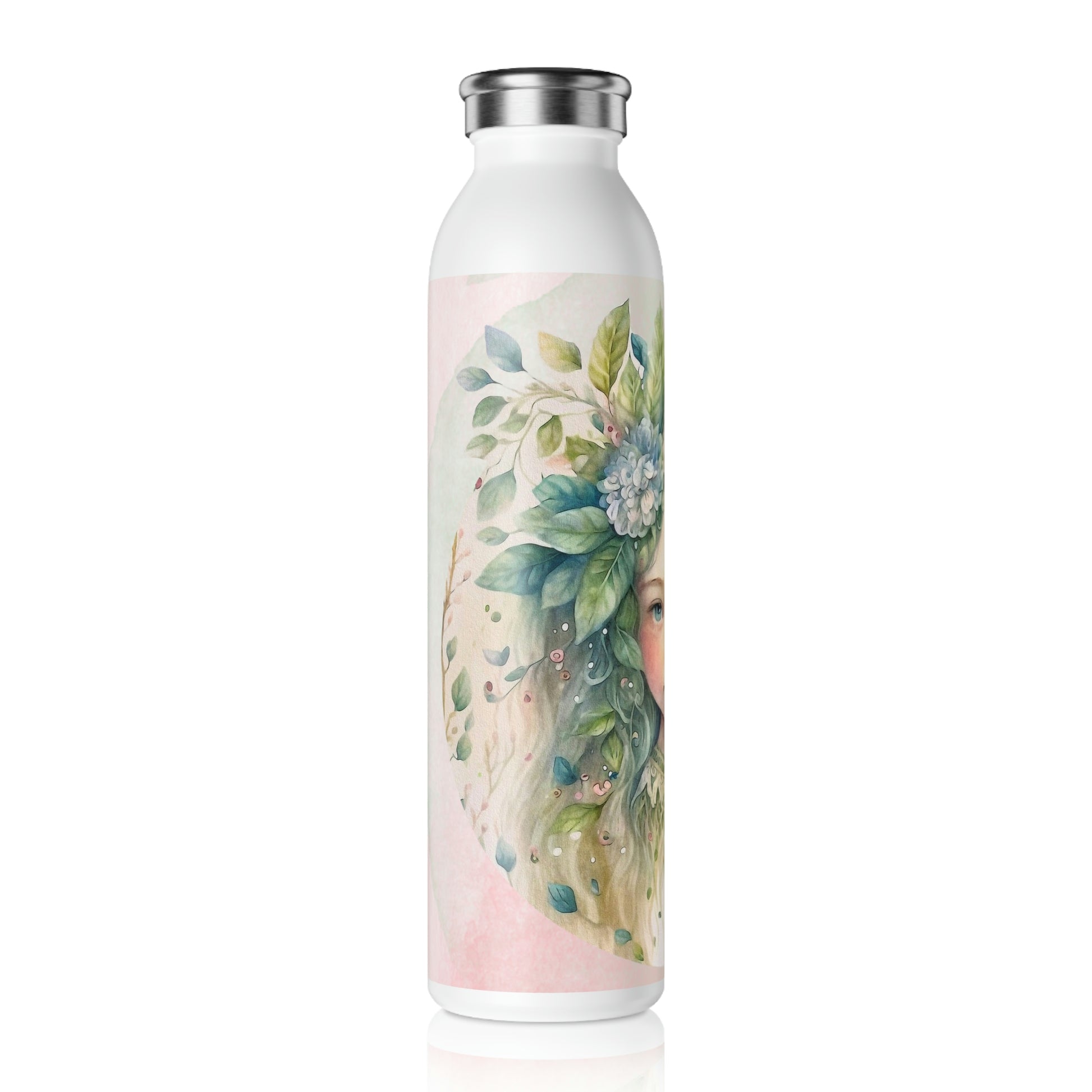 Girl Spring Flowers Watercolor Slim Water Bottle