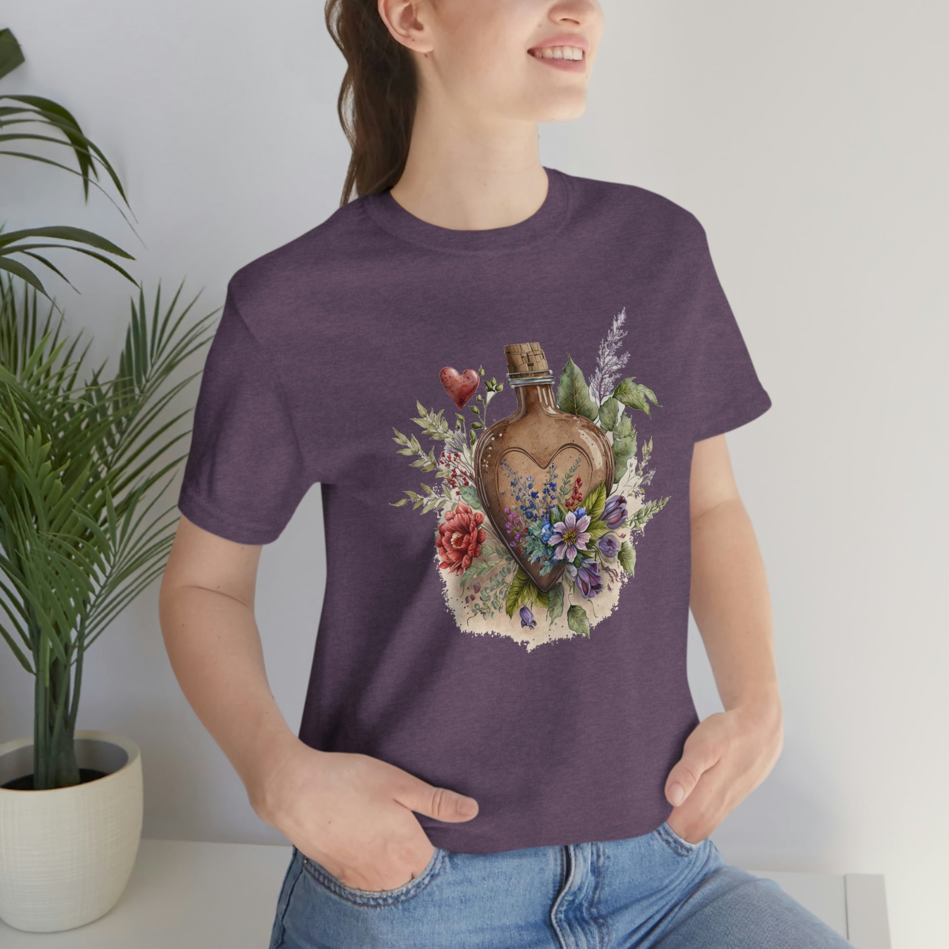 Vintage Bottle Floral Unisex Jersey Short Sleeve Tee