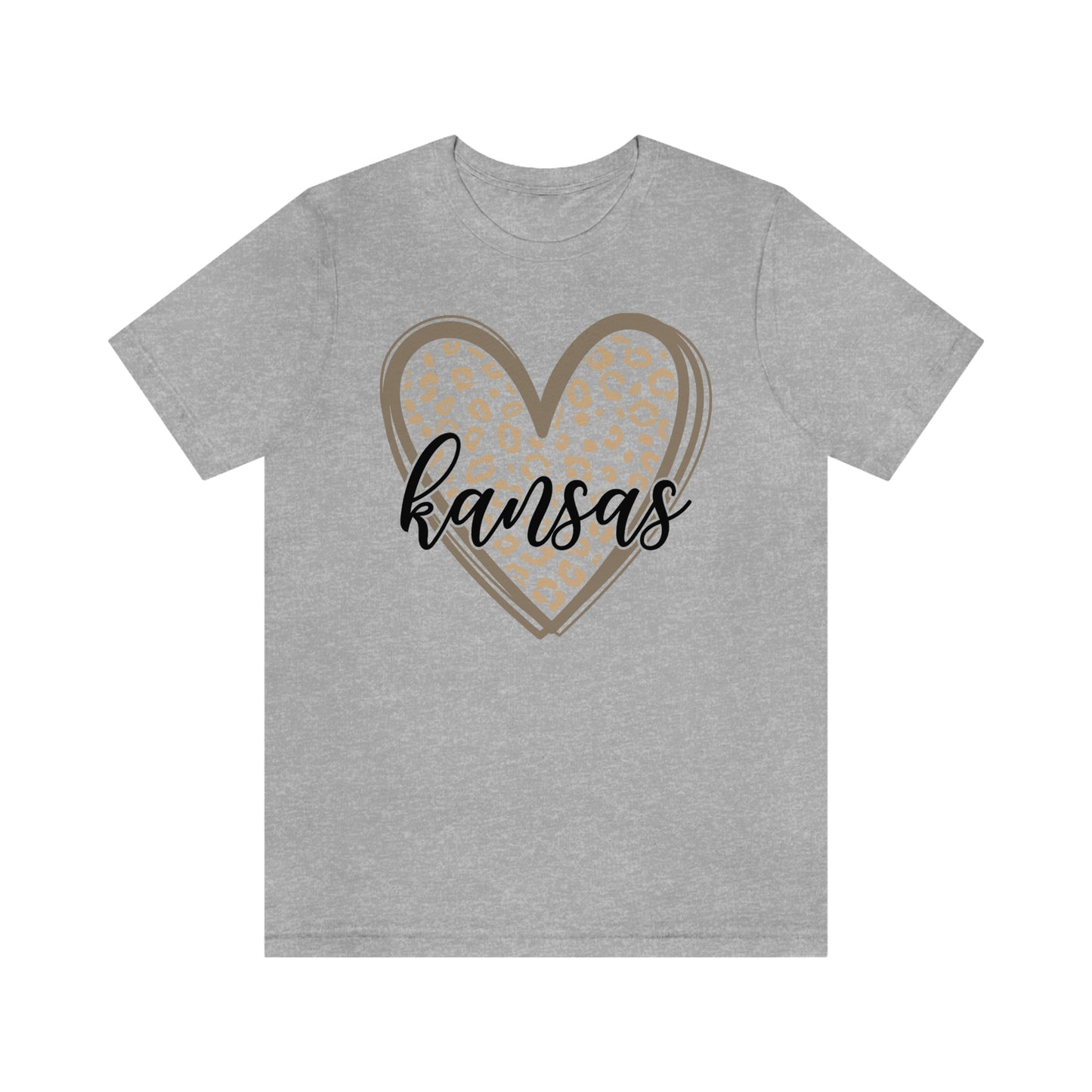 Kansas Gold Leopard Heart Black Script Short Sleeve T-shirt