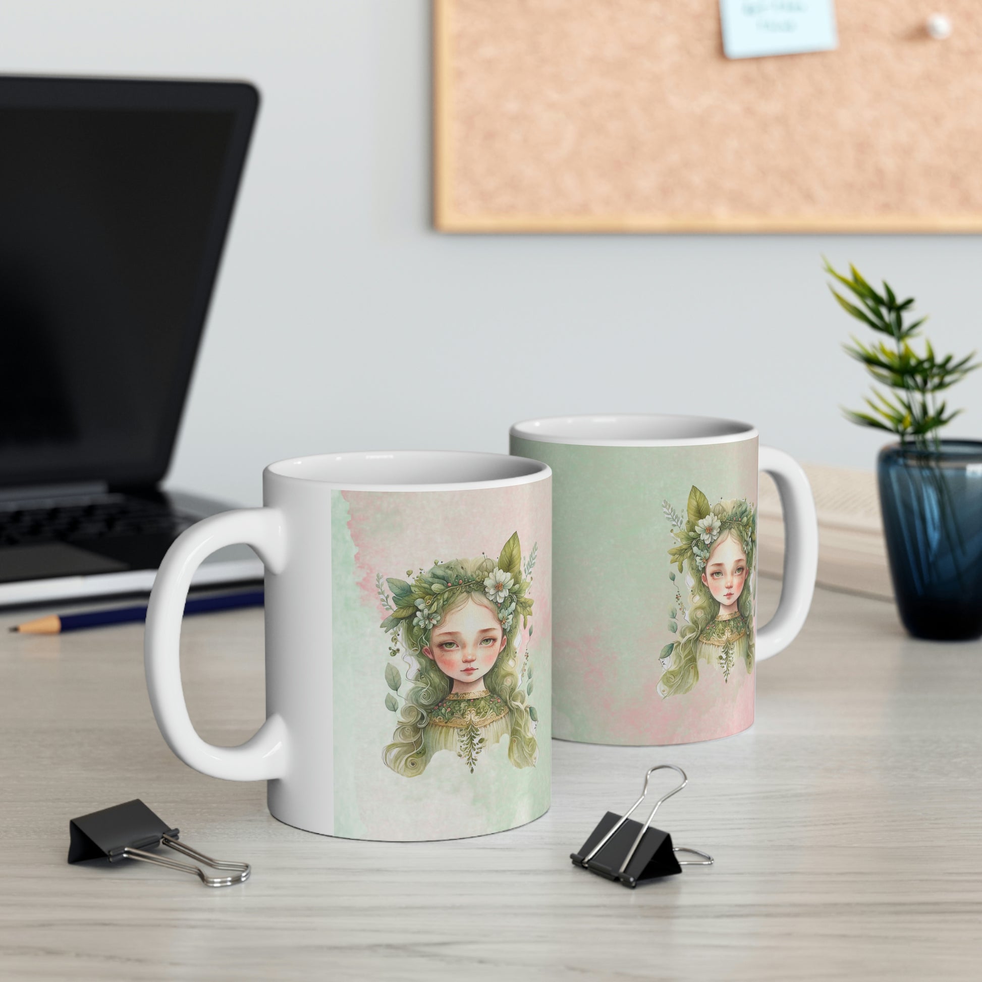 Girl in Flowers Watercolor Ceramic Mug 11oz