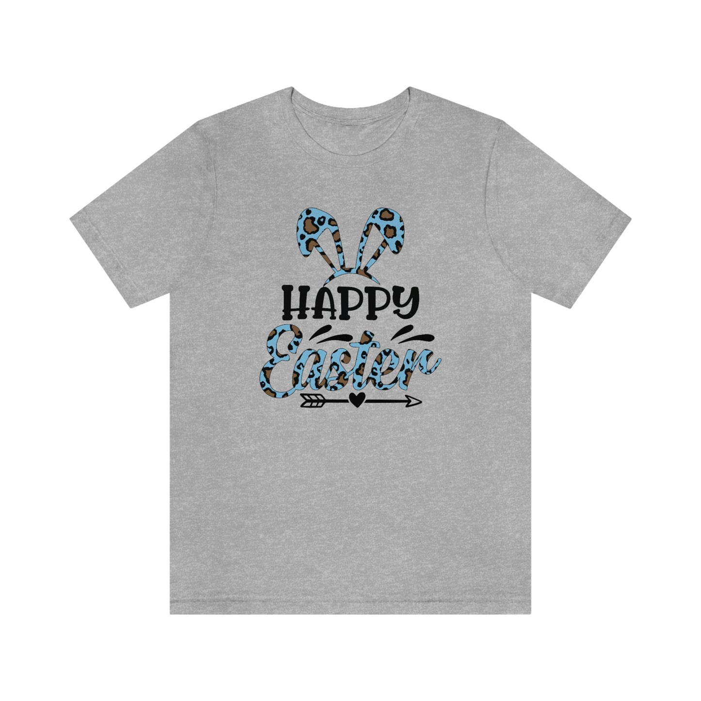 Happy Easter Bunny Ears Blue Leopard Print Unisex Jersey Short Sleeve Tee