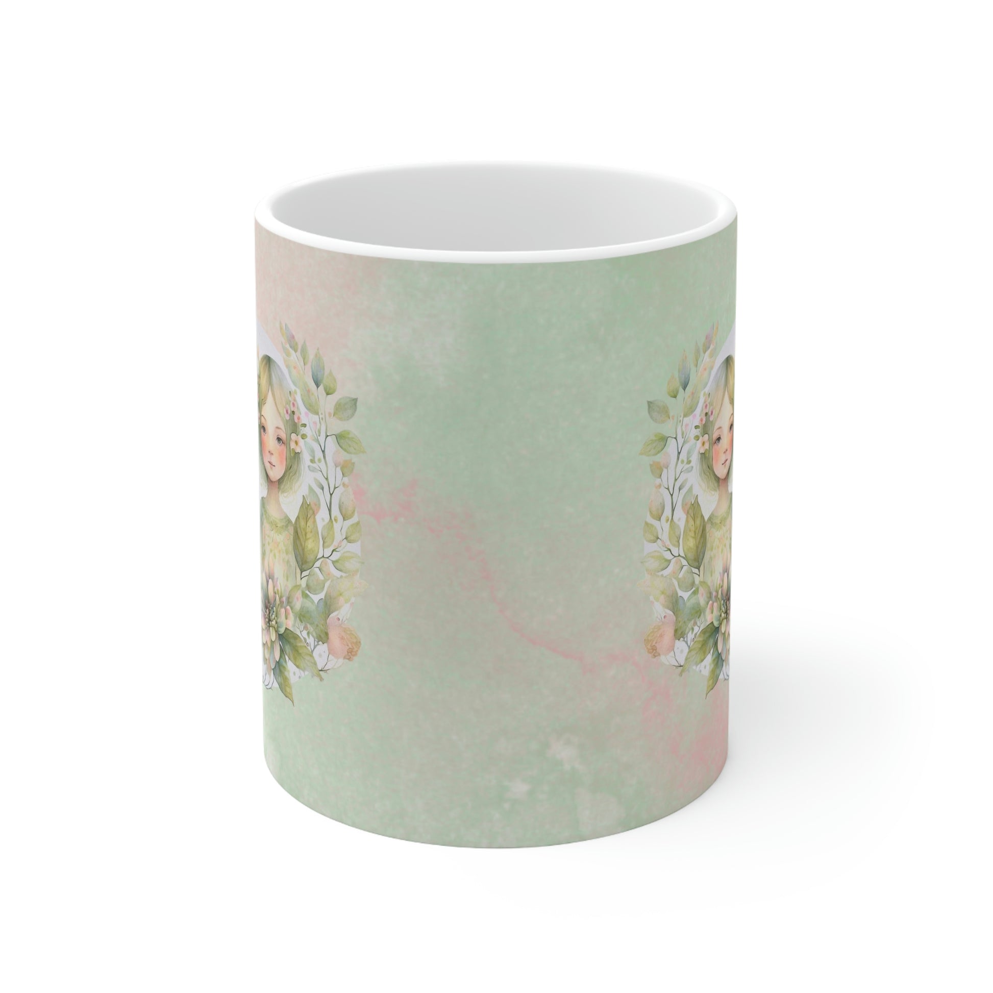 Girls in Spring Flowers Watercolor Ceramic Mug 11oz