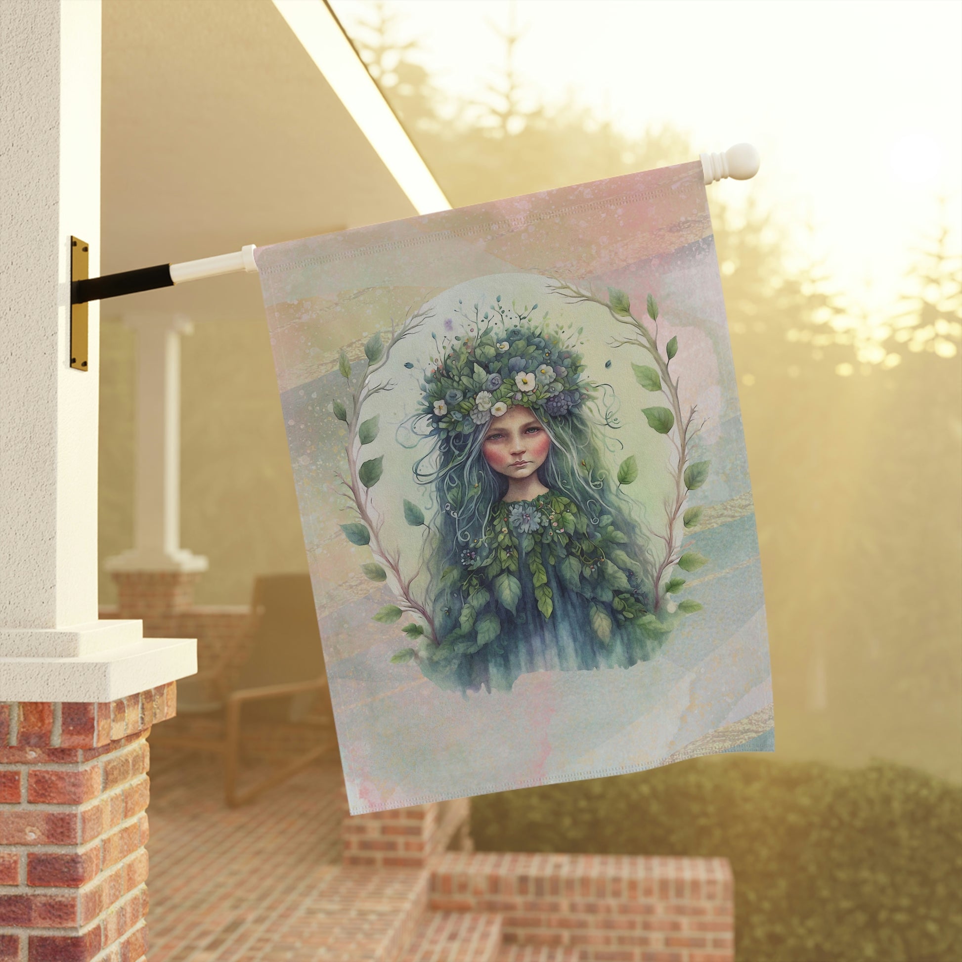 Spring Wood Sprite  Watercolor Garden & House Banner