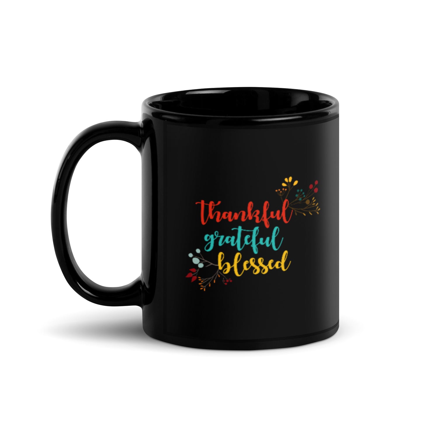 Thankful Grateful Blessed Black Glossy Mug