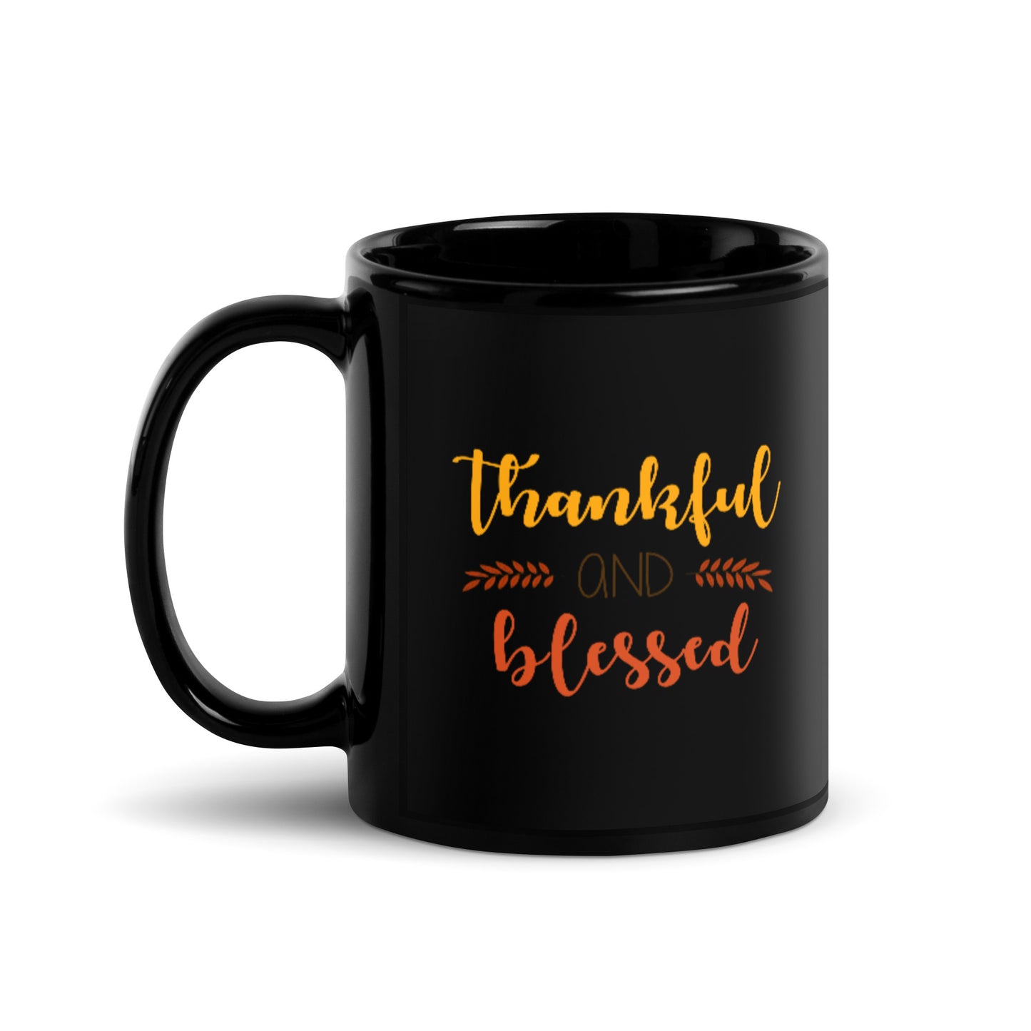 Thankful and Blessed Black Glossy Mug