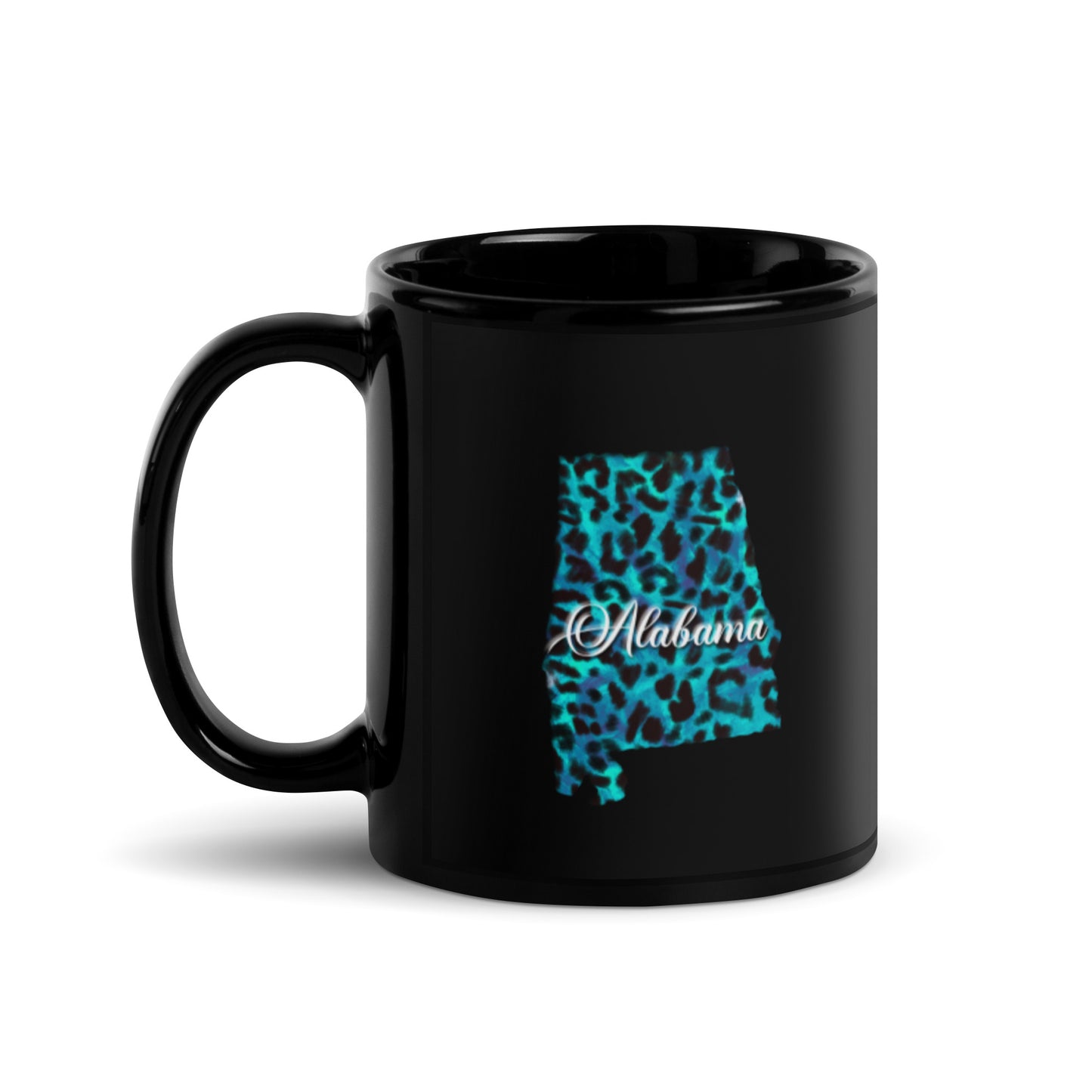 Alabama Blue Leopard Black Glossy Mug