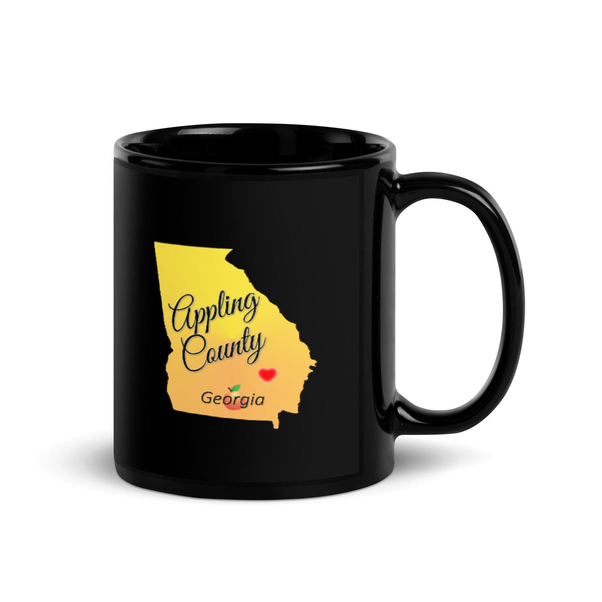 Appling County Georgia State Heart Locator Black Glossy Ceramic Mug
