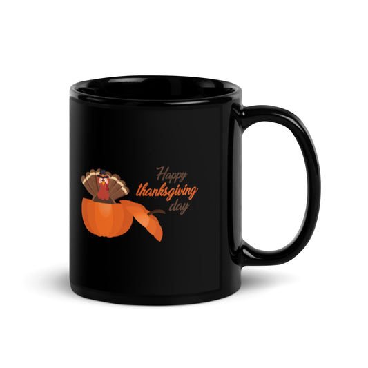 Happy Thanksgiving Day Black Glossy Mug