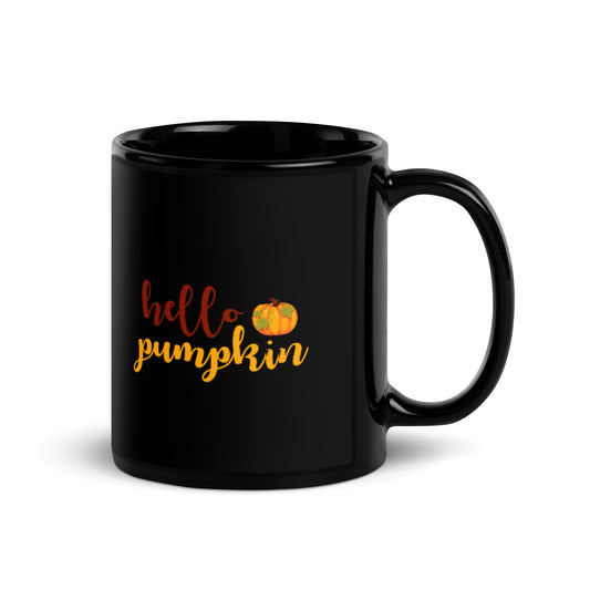 Hello Pumpkin Black Glossy Mug