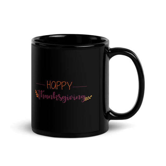 Happy Thanksgiving Black Glossy Mug