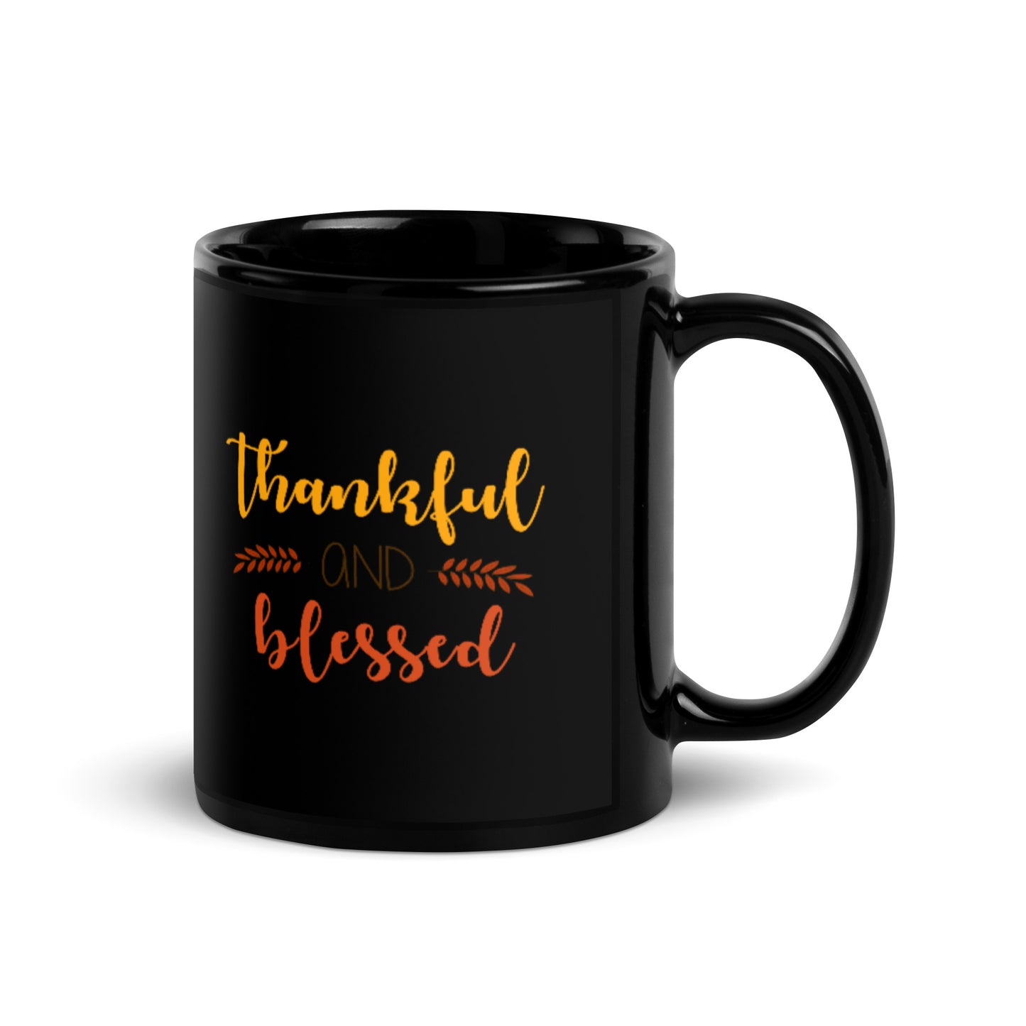 Thankful and Blessed Black Glossy Mug