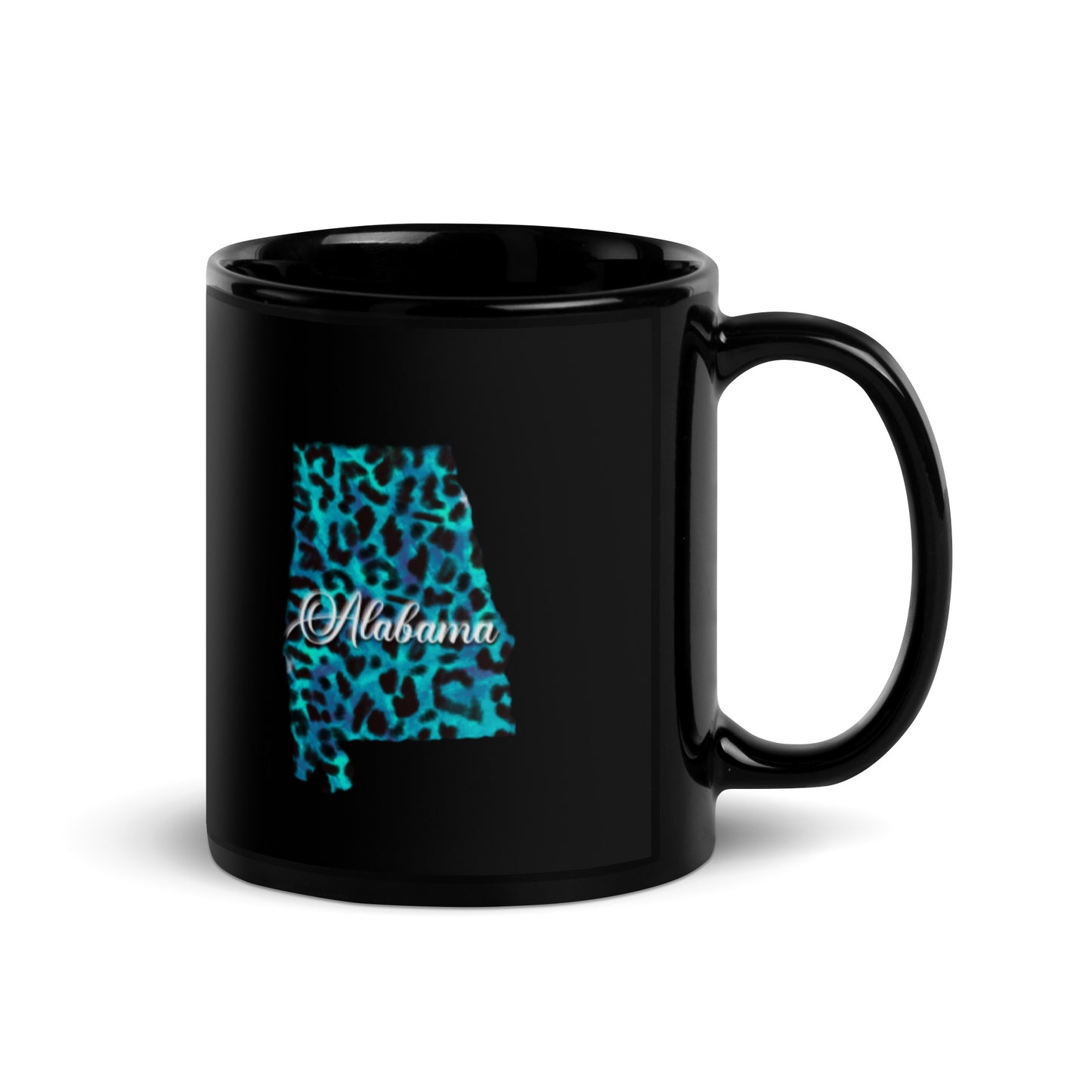 Alabama Blue Leopard Black Glossy Mug