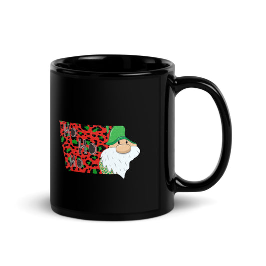 Iowa Christmas Elf Ho Ho Ho Black Glossy Mug