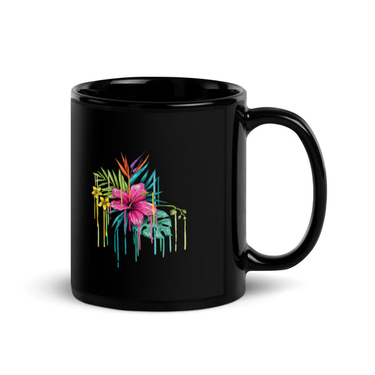 Pink Flower Black Glossy Mug