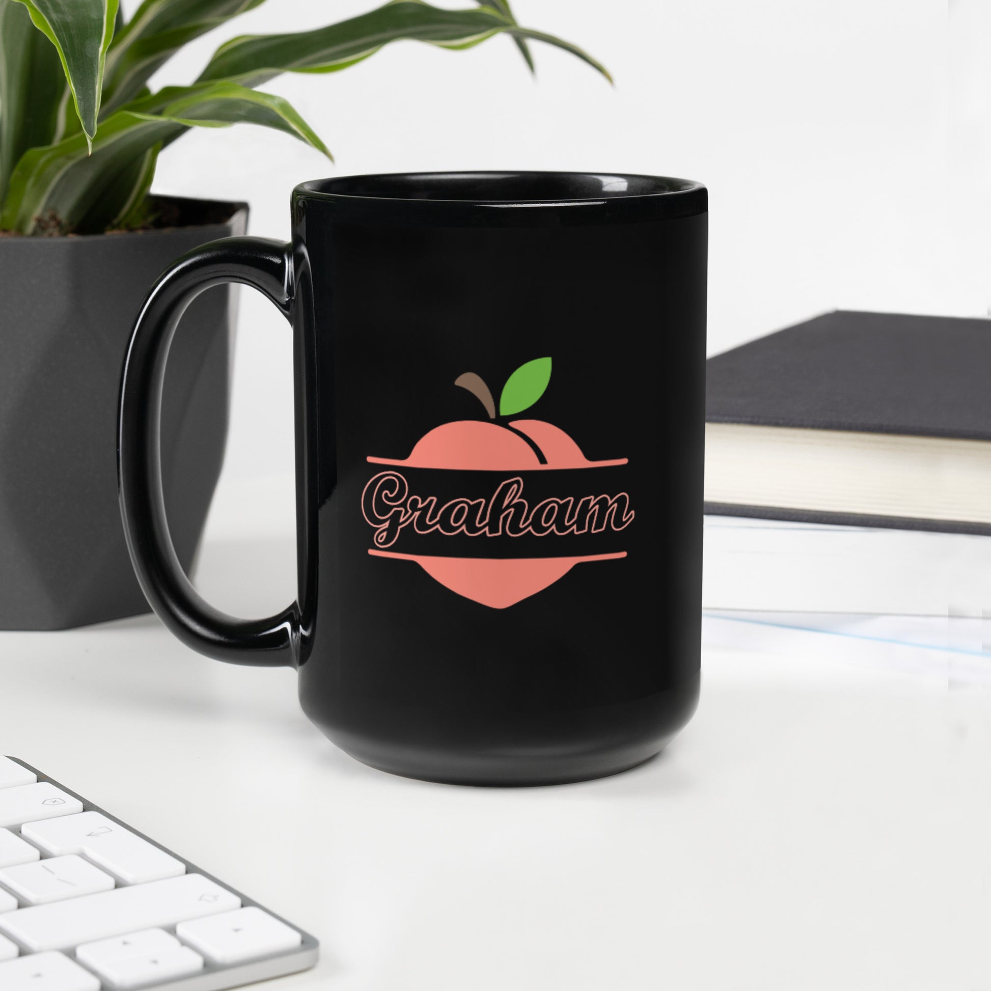 Graham Georgia Peach Town Name Black Glossy Ceramic Mug 11 oz and 15 oz