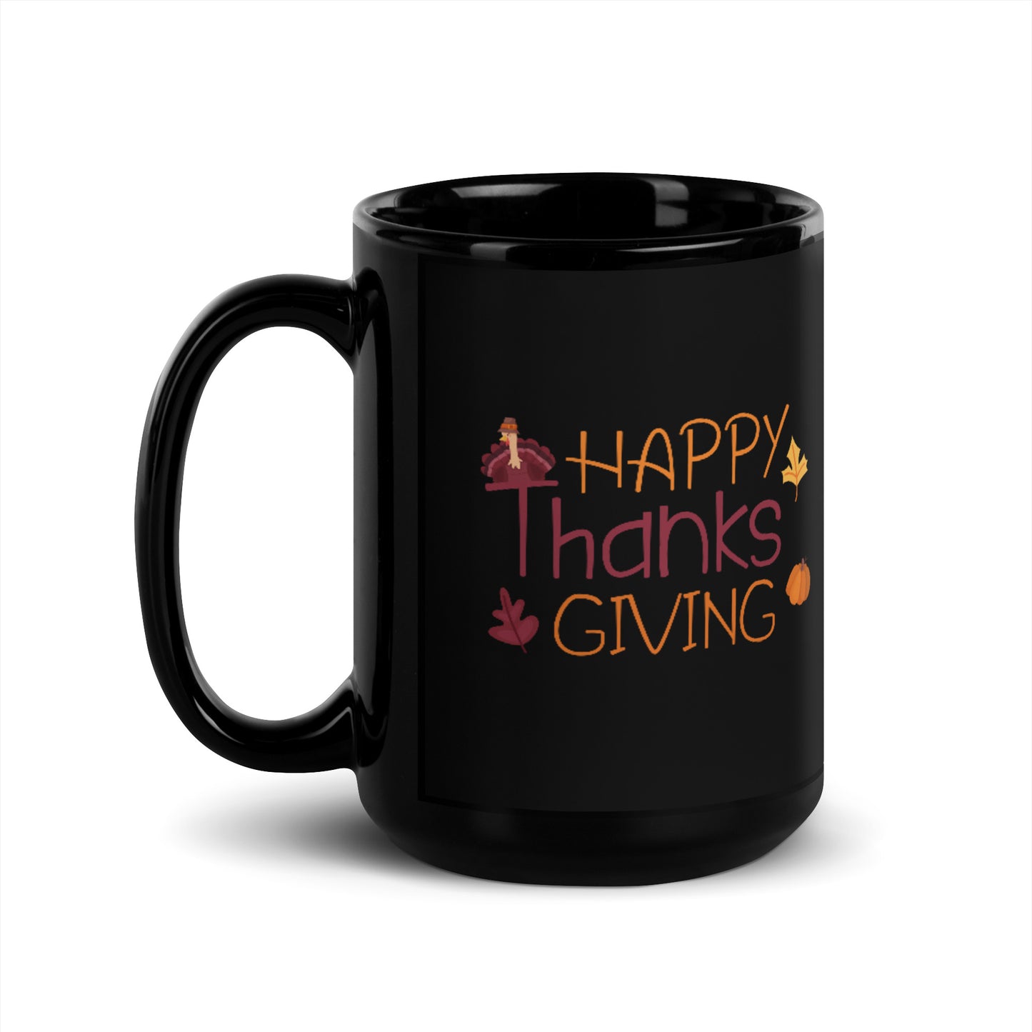 Happy Thanksgiving Black Glossy Mug