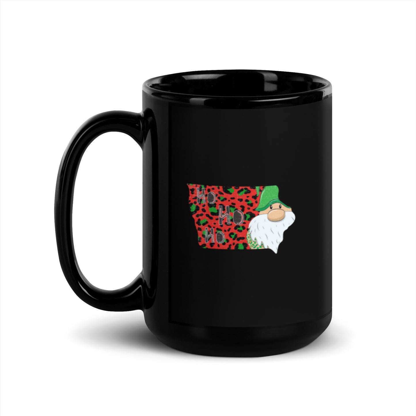 Iowa Christmas Elf Ho Ho Ho Black Glossy Mug