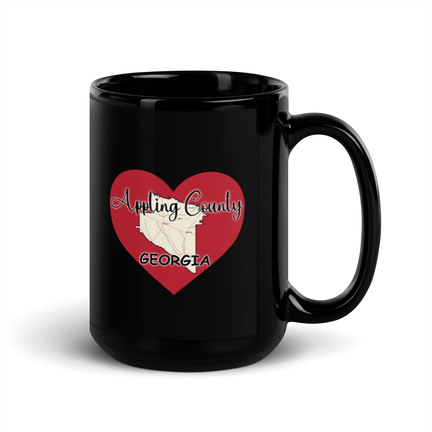 Appling County Map on Heart Black Glossy Ceramic Coffee Mug