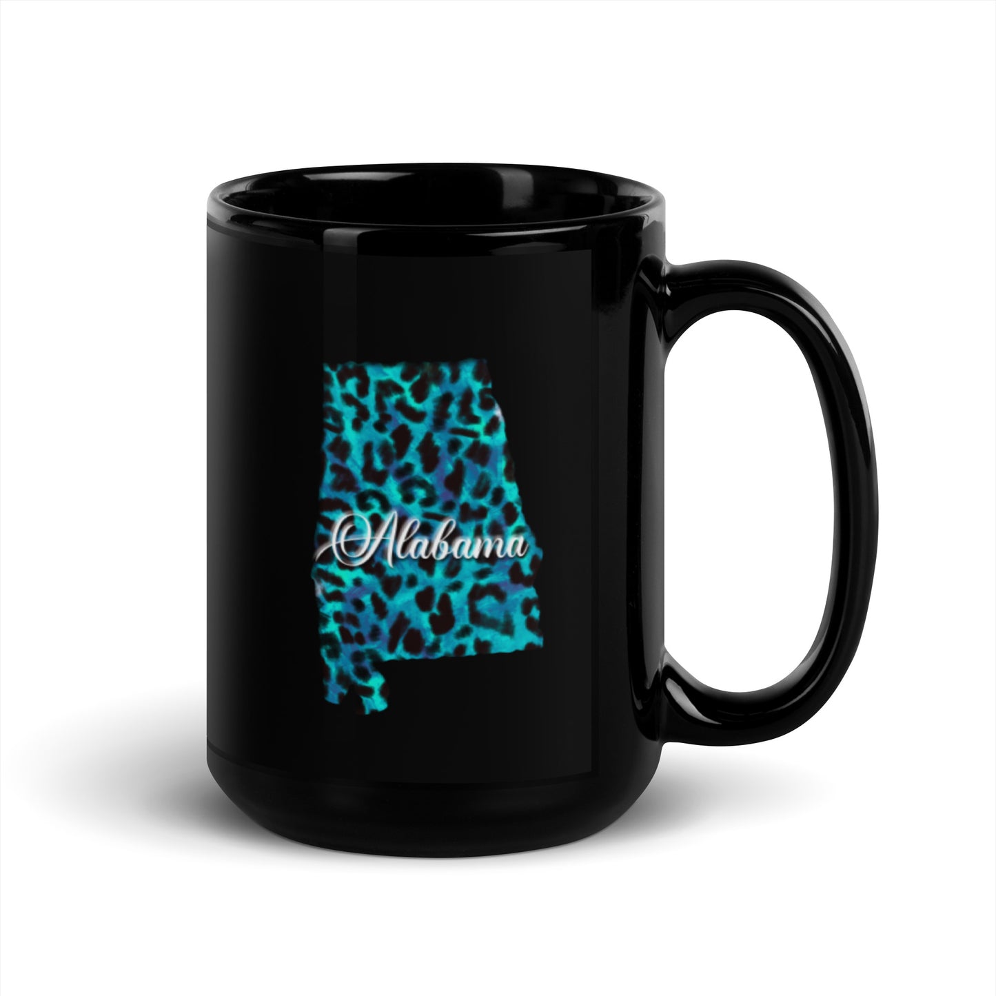 Alabama Blue Leopard Black Glossy Mug