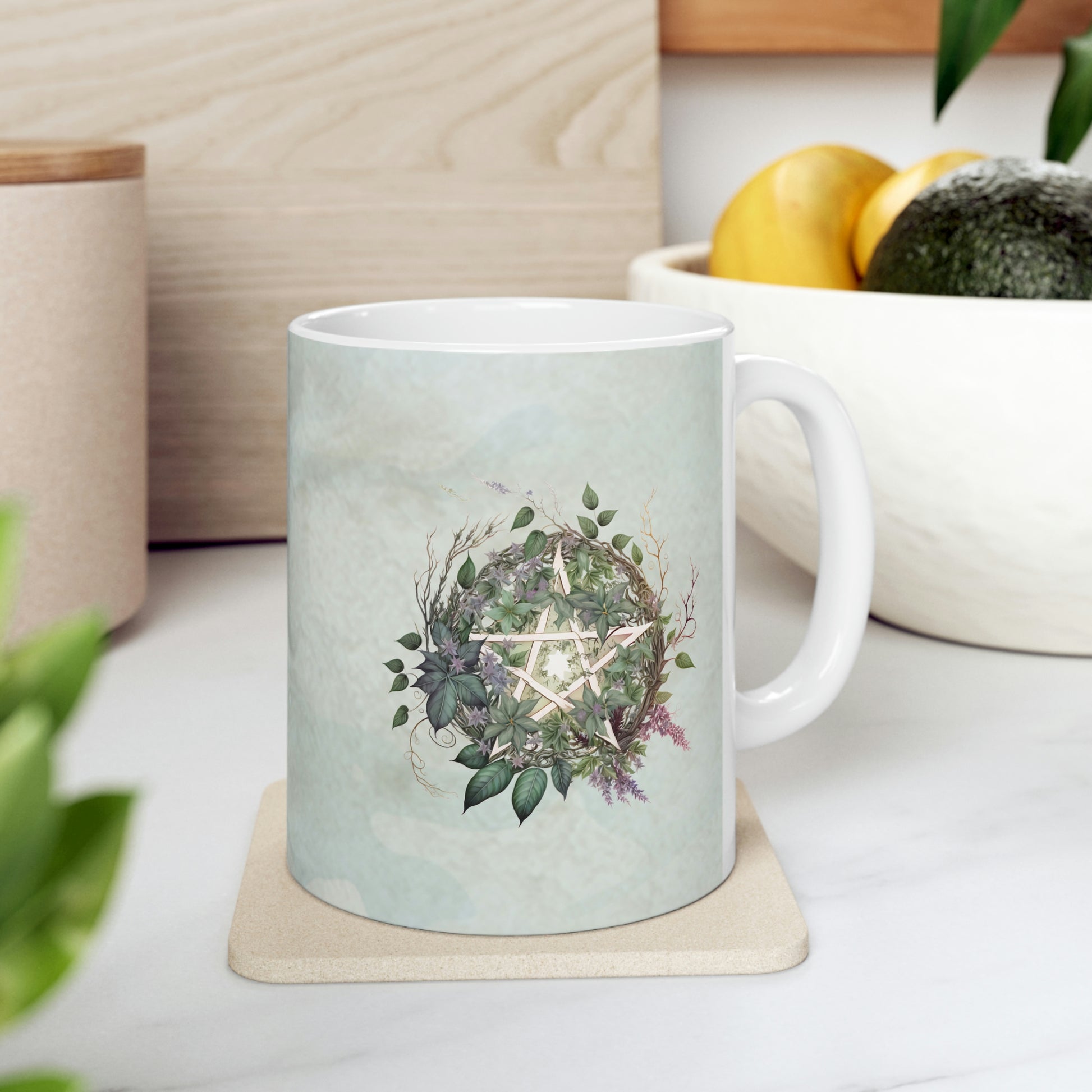 Flowers Pentagram Watercolor Ceramic Mug 11oz