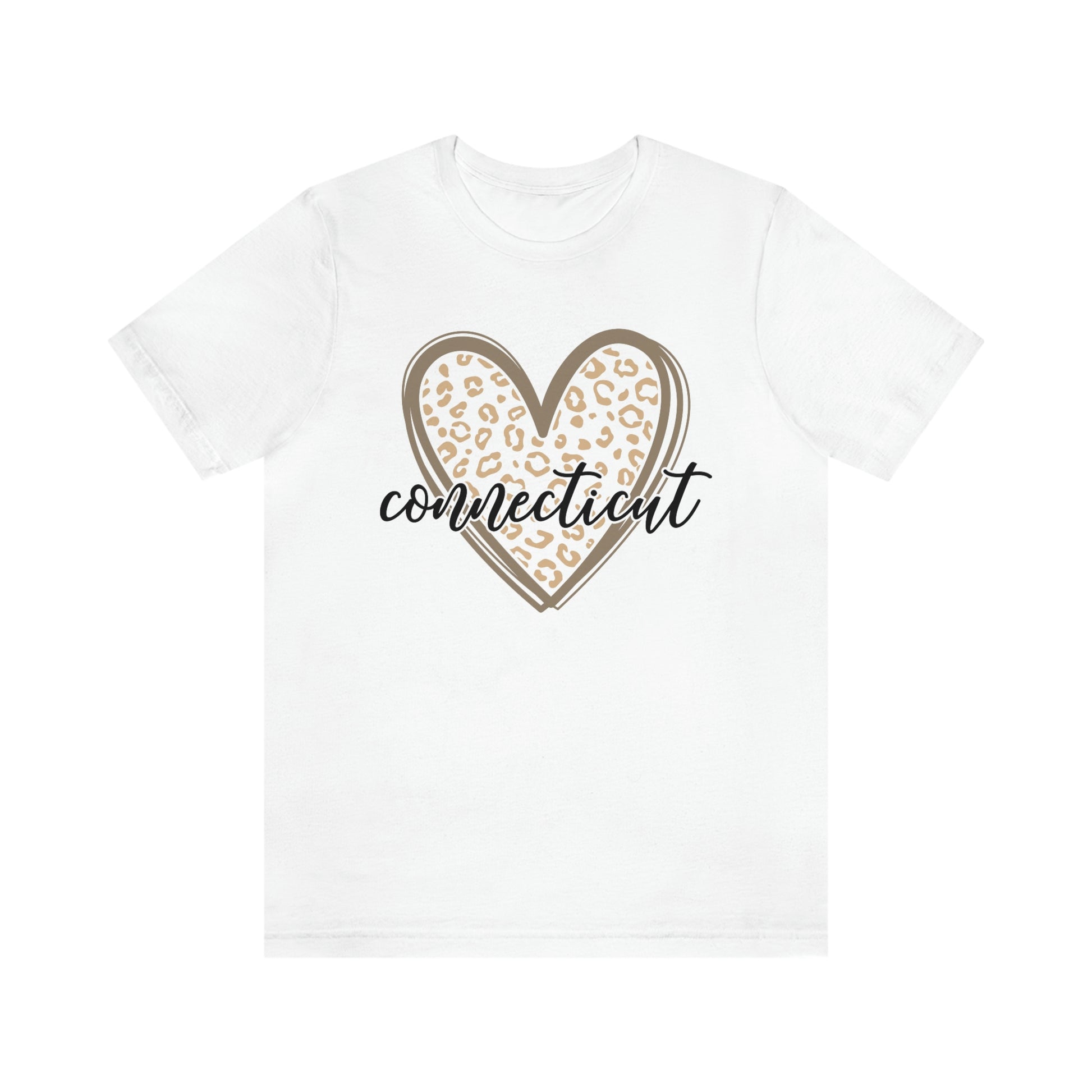 Connecticut Gold Leopard Print Heart Script Short Sleeve T-shirt