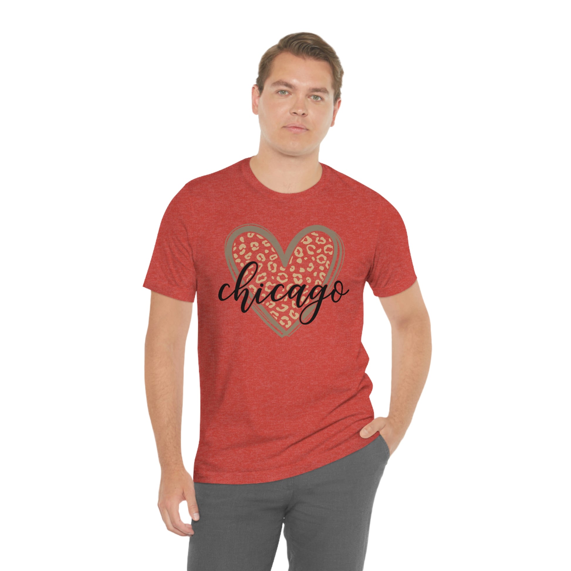 Chicago Gold Leopard Heart Black Script Short Sleeve T-shirt