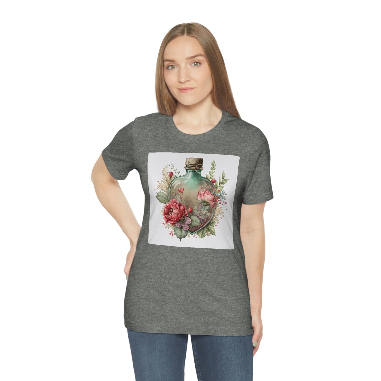 Vintage Bottle Floral Unisex Jersey Short Sleeve Tee