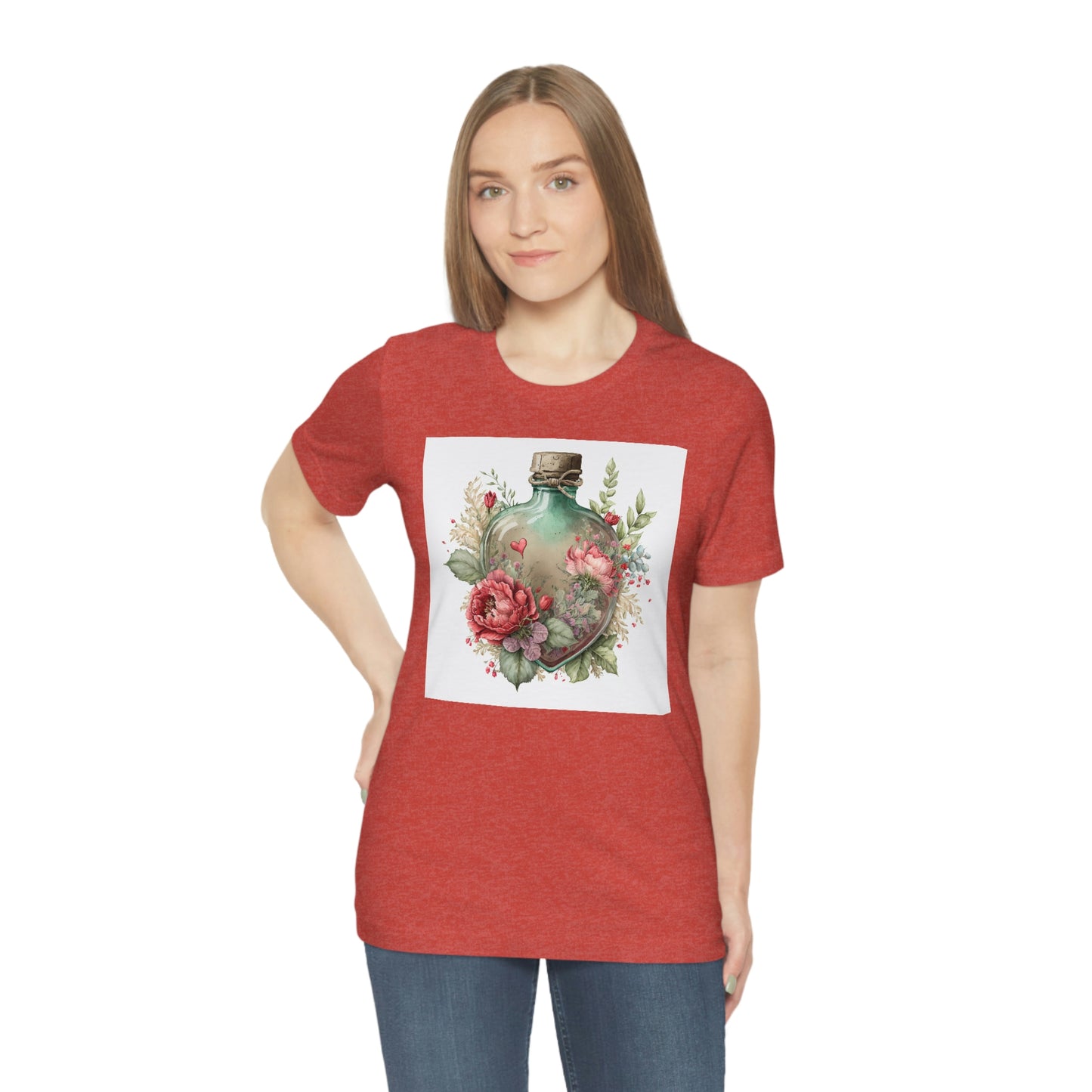 Vintage Bottle Floral Unisex Jersey Short Sleeve Tee