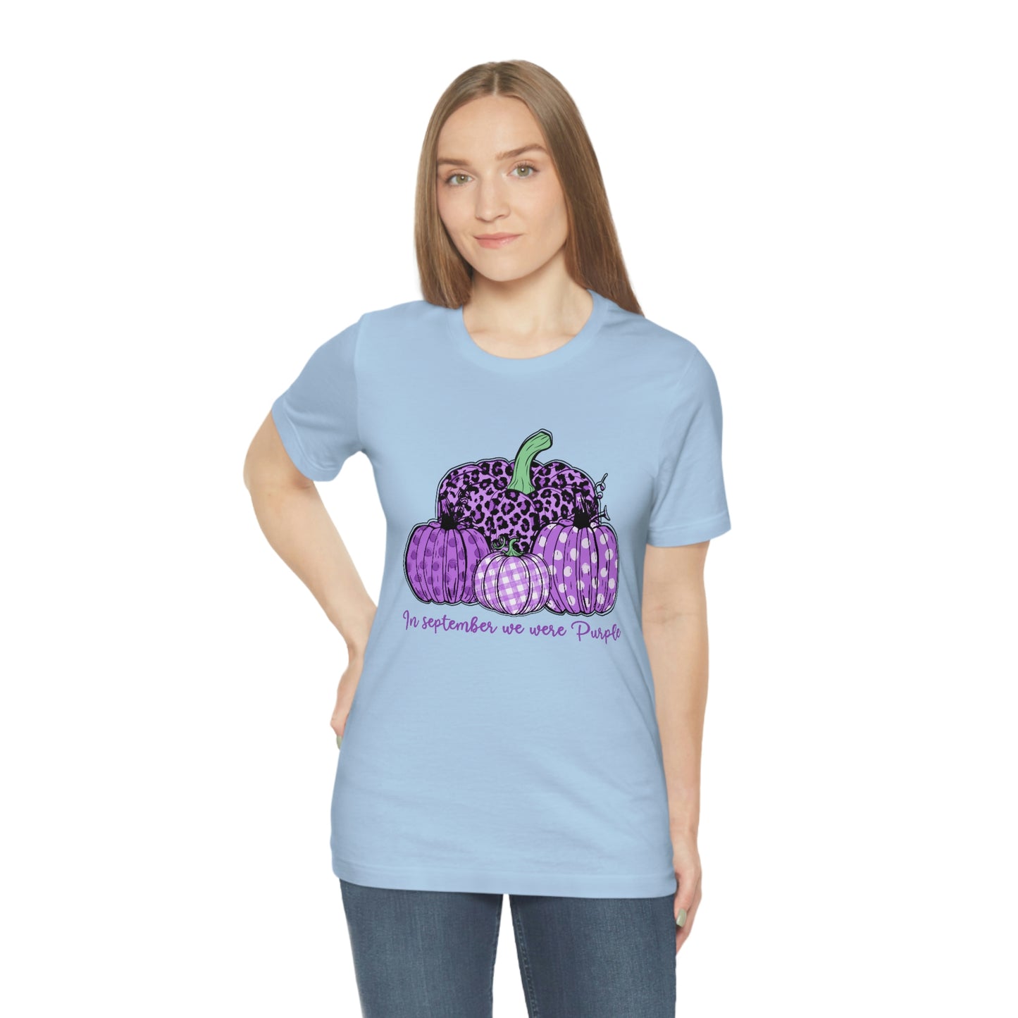 In September We Wear Purple Alzheimer's Print Unisex Jersey Short Sleeve Tee