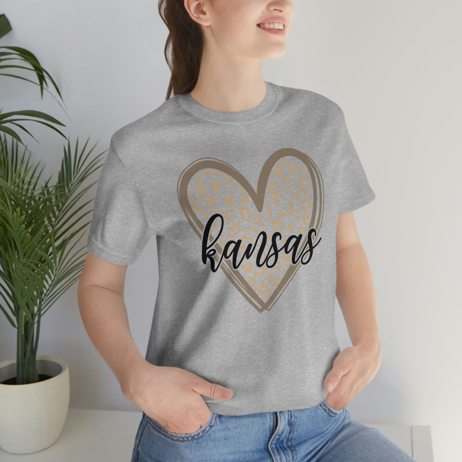 Kansas Gold Leopard Heart Black Script Short Sleeve T-shirt