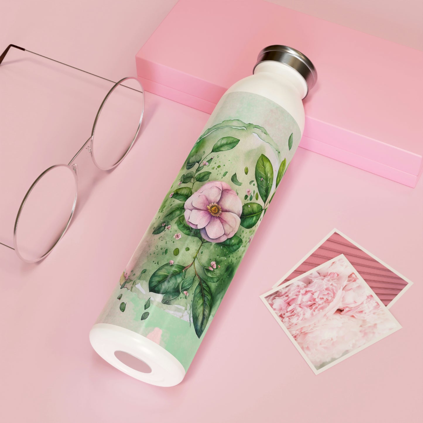 Spring Flowers Watercolor Slim Water Bottle