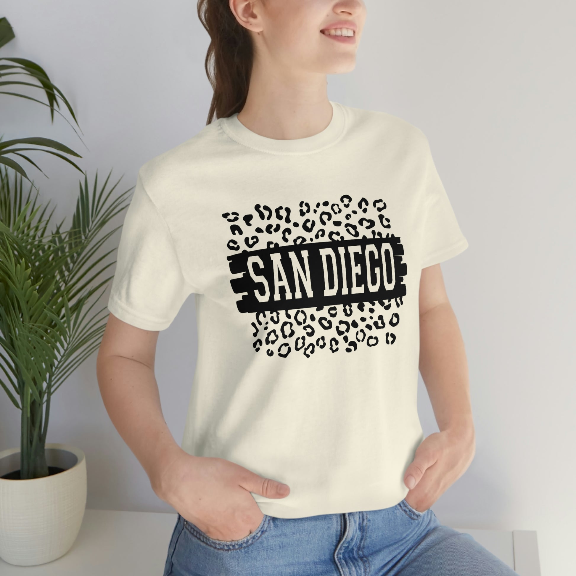 San Diego California Leopard Print Unisex Jersey Short Sleeve Tee Tshirt T-shirt