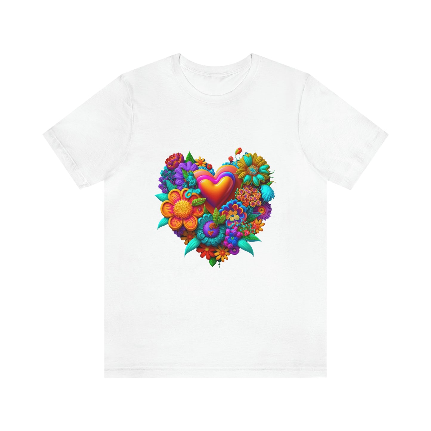 Bright Floral Heart Unisex Jersey Short Sleeve Tee