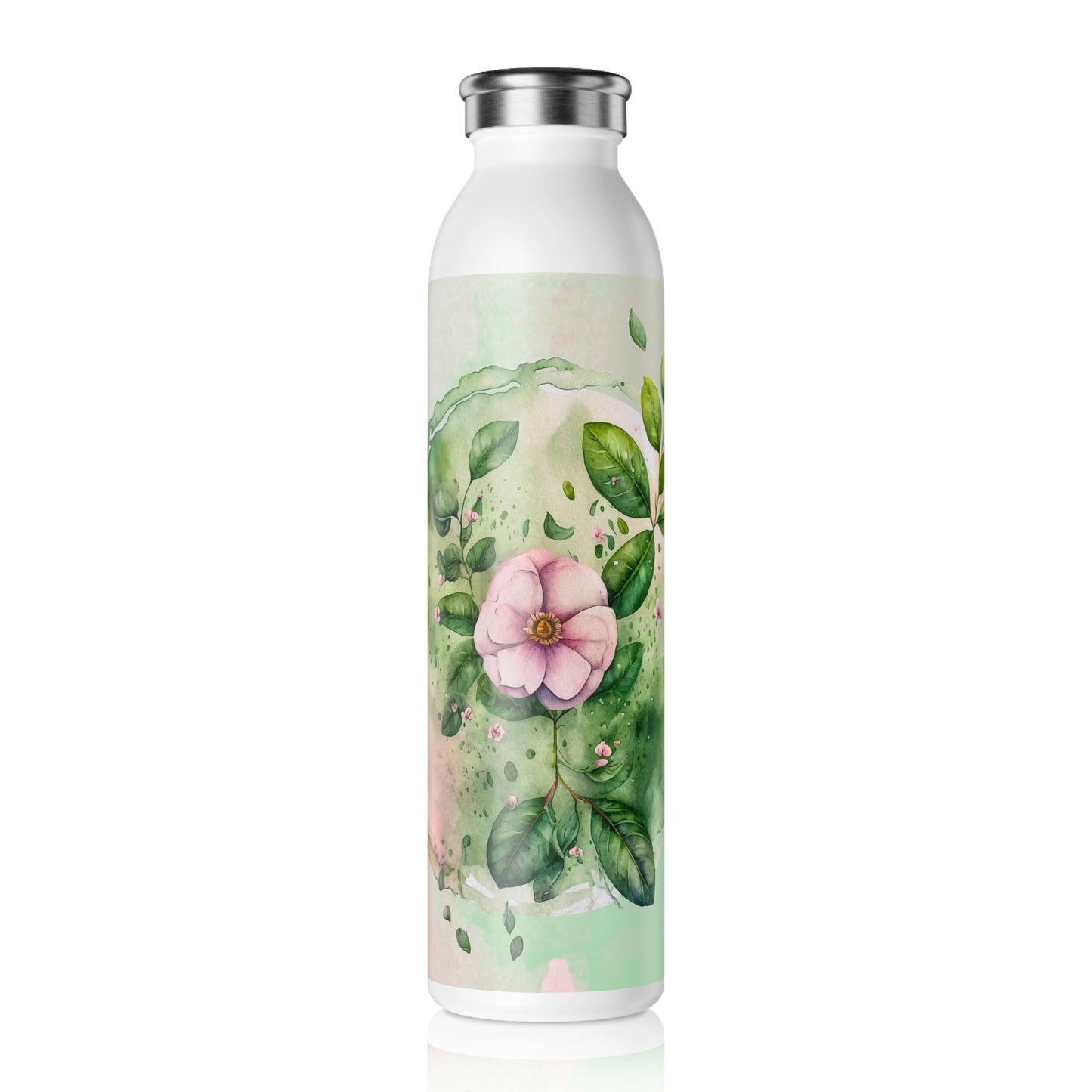 Spring Flowers Watercolor Slim Water Bottle