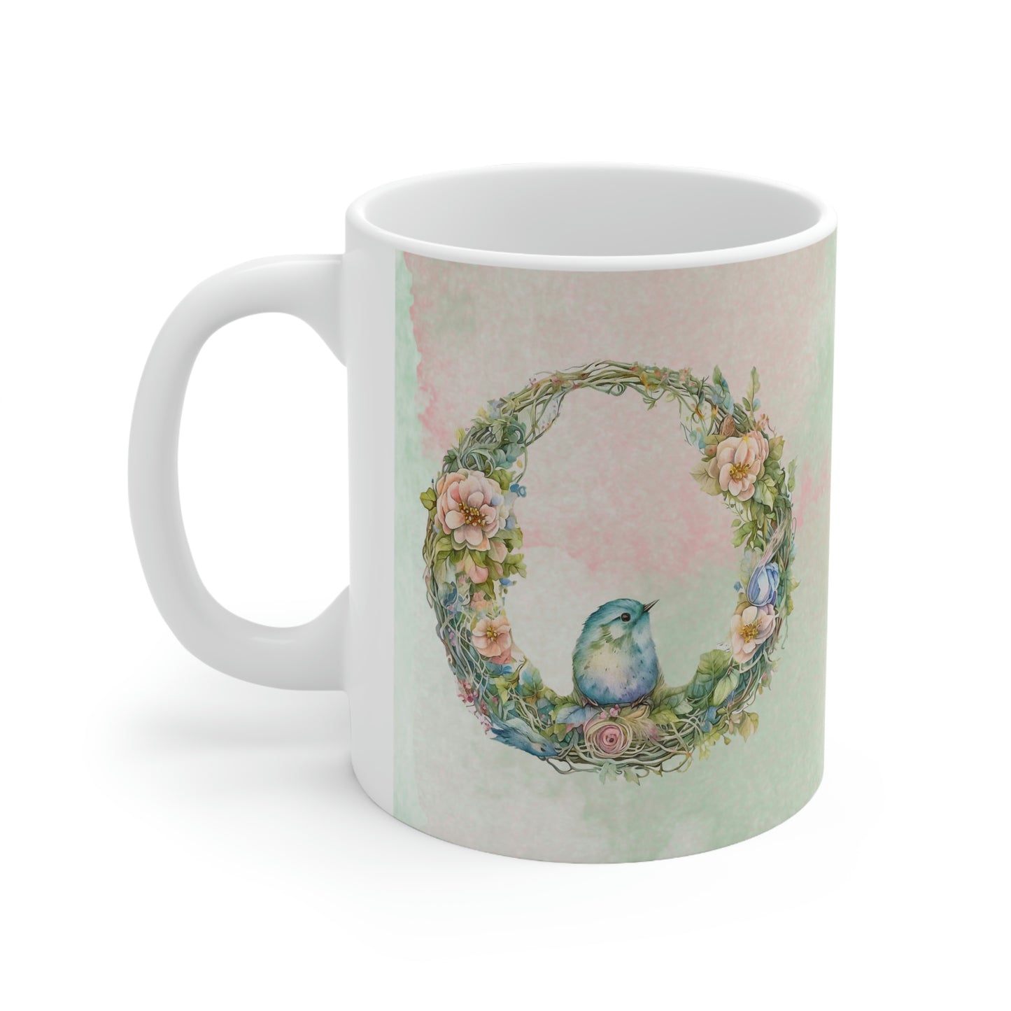 Bird in Wreath Watercolor Ceramic Mug 11oz