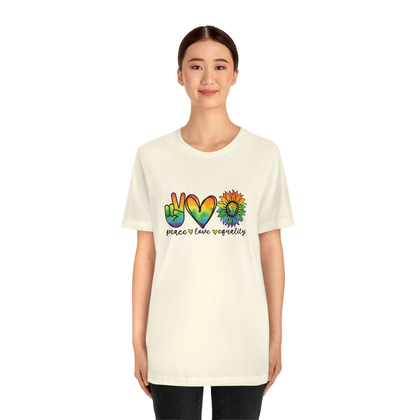 Peace Love Equality LGBTQIA Print Unisex Jersey Short Sleeve Tee