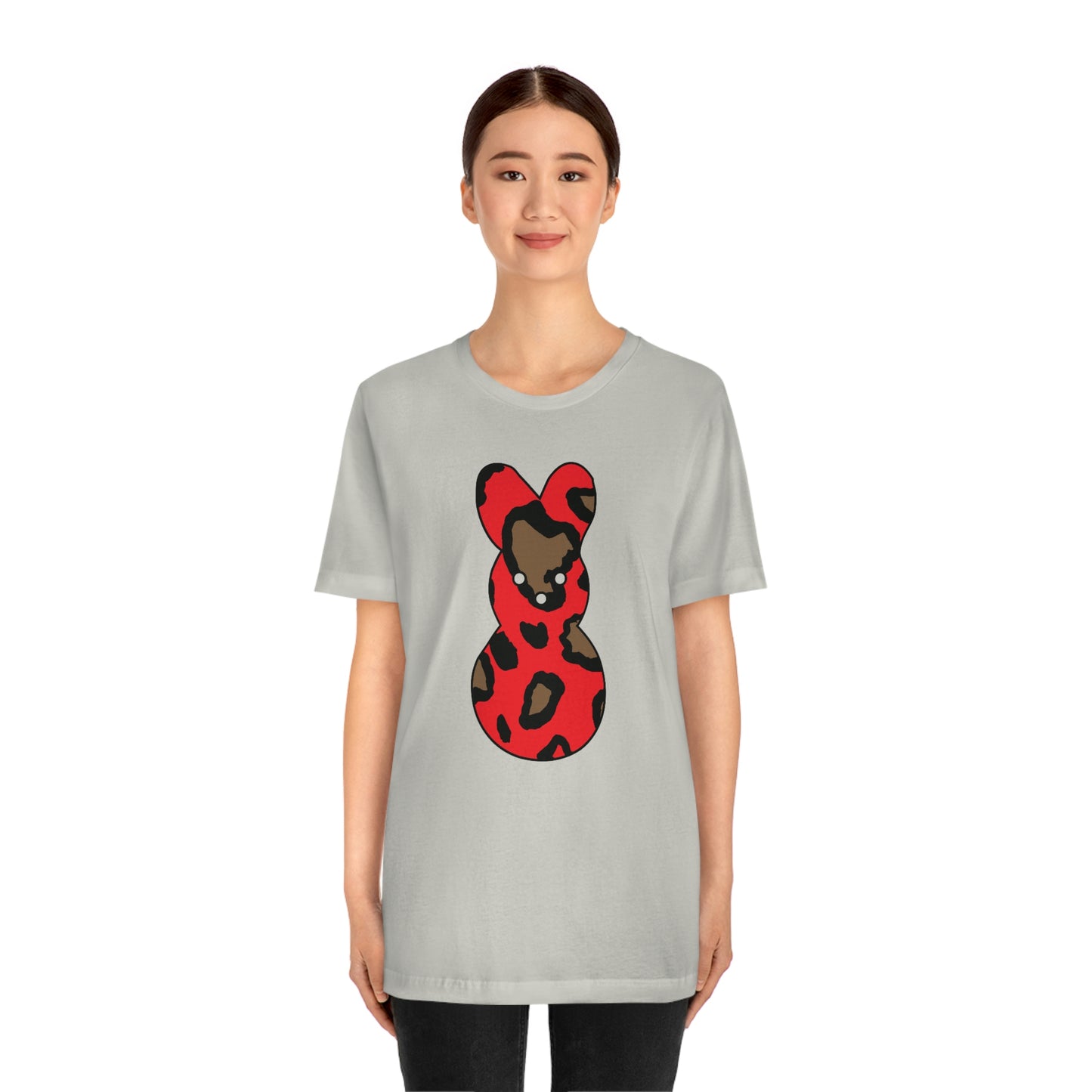 Red Leopard Print Bunny Easter Spring Print Unisex Jersey Short Sleeve Tee