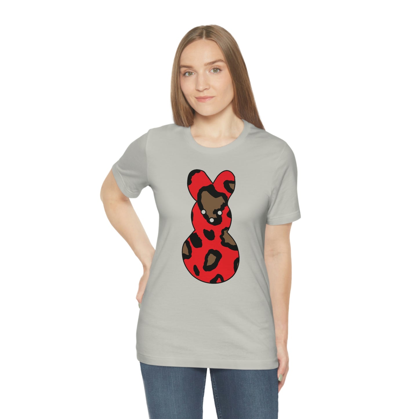 Red Leopard Print Bunny Easter Spring Print Unisex Jersey Short Sleeve Tee