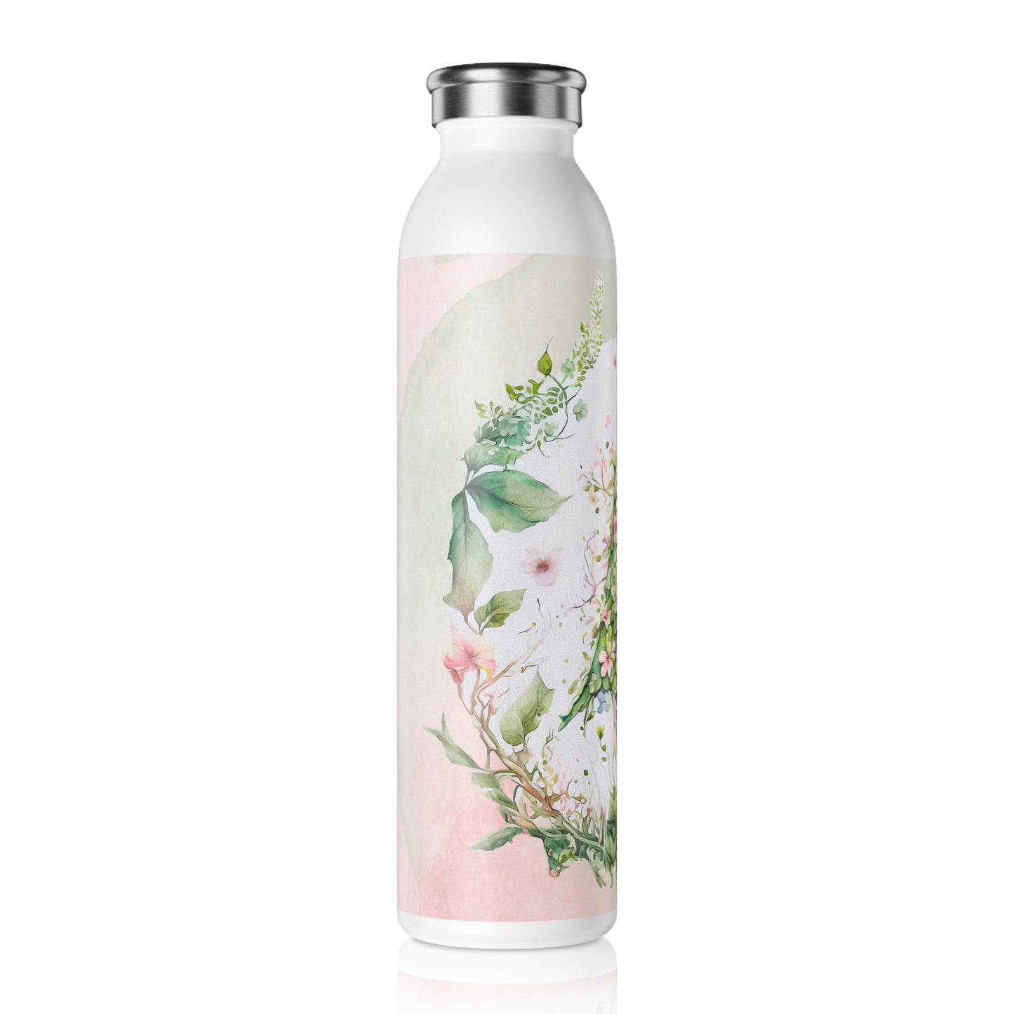 Spring Topiary Flowers Watercolor Slim Water Bottle