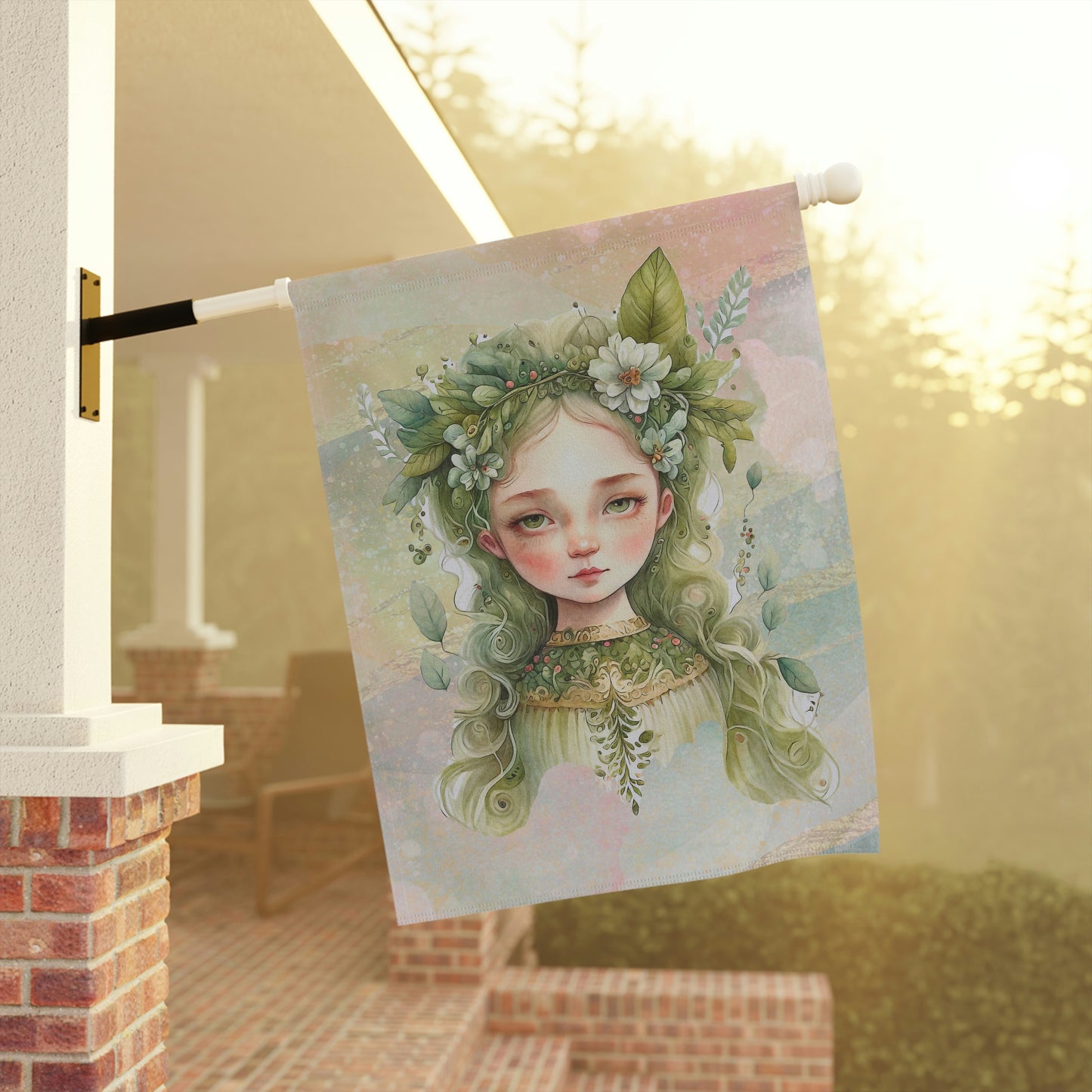 Spring Wood Sprite  Watercolor Garden & House Banner