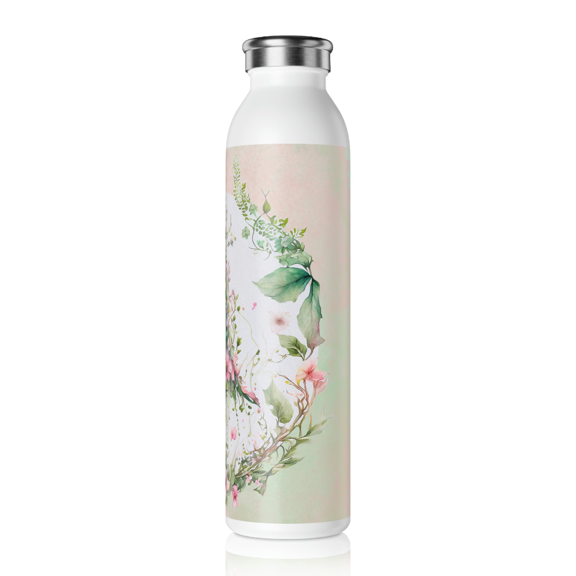 Spring Topiary Flowers Watercolor Slim Water Bottle