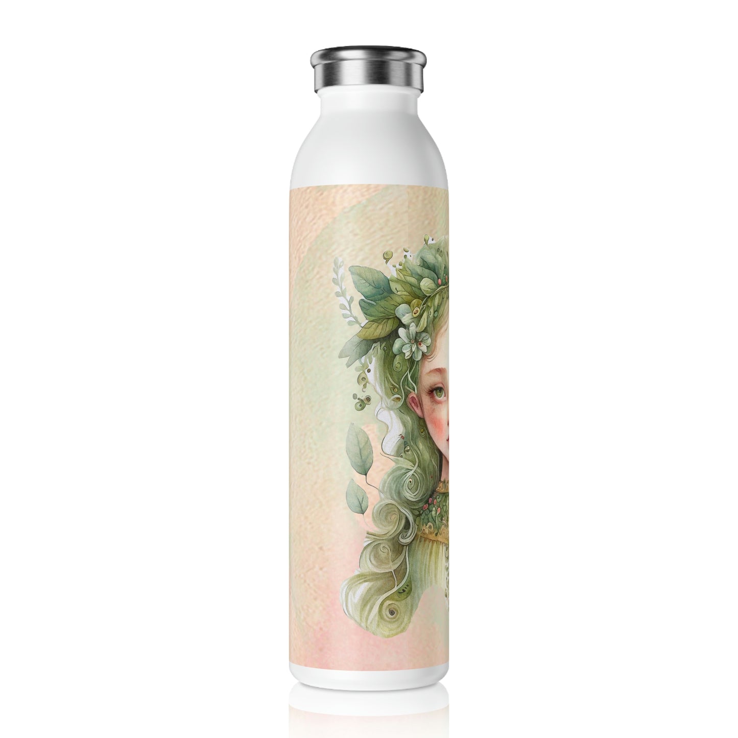 Girl Spring Flowers Watercolor Slim Water Bottle